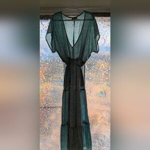 Sheer Teal Maxi Dress with Tie Waist